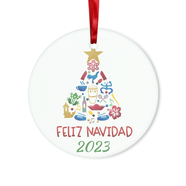 Navidad Boricua 2023 Glass Hanging Ornament