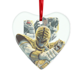 White Ranger and TigerZord Glass Hanging Ornament