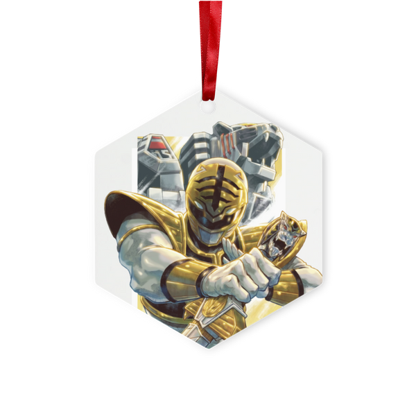 White Ranger and TigerZord Metal Hanging Ornament