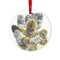 White Ranger and TigerZord Glass Hanging Ornament