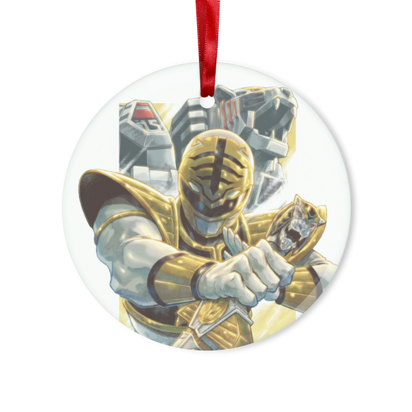 White Ranger and TigerZord Glass Hanging Ornament